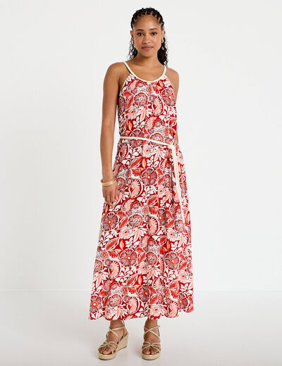 Robe longue &eacute;vas&eacute;e bretelles fines rouge femme