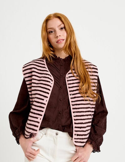 Gilet sans manches effet bouclette rose clair femme