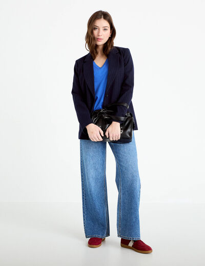 T-shirt col v manches courtes bleu electrique femme