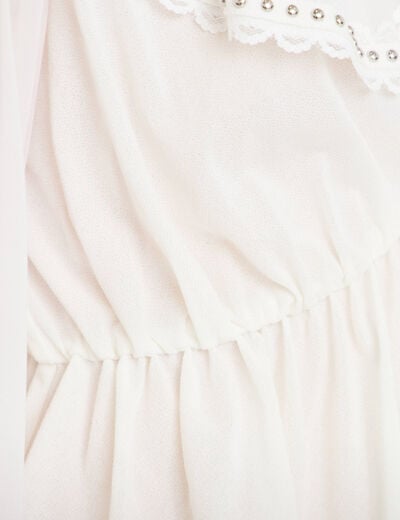 Blouse col claudine bas resserr&eacute; ecru femme