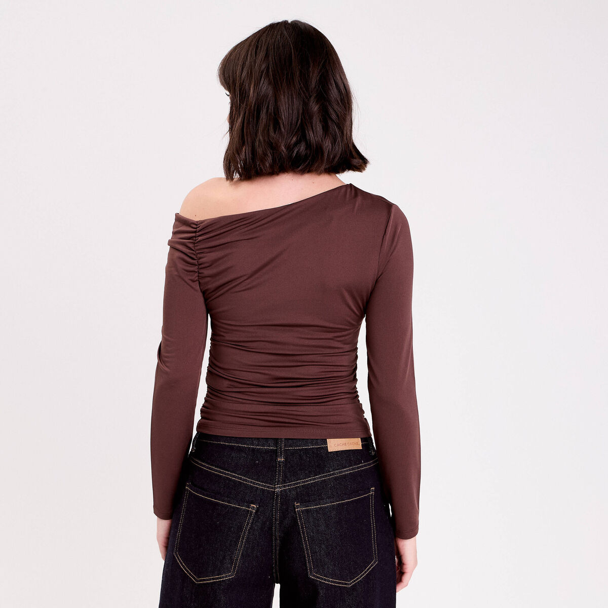 T-shirt ajust&eacute; manches longues marron fonc&eacute; femme