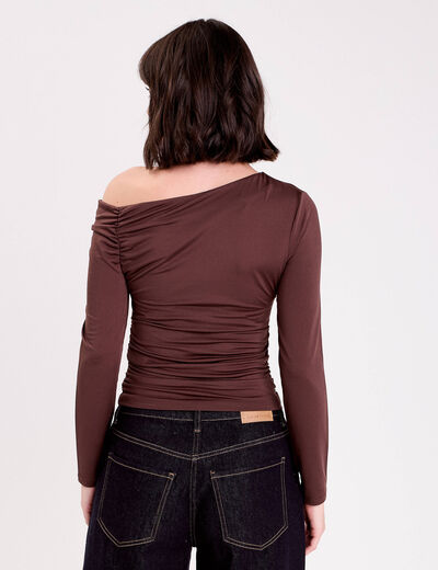 T-shirt ajust&eacute; manches longues marron fonc&eacute; femme
