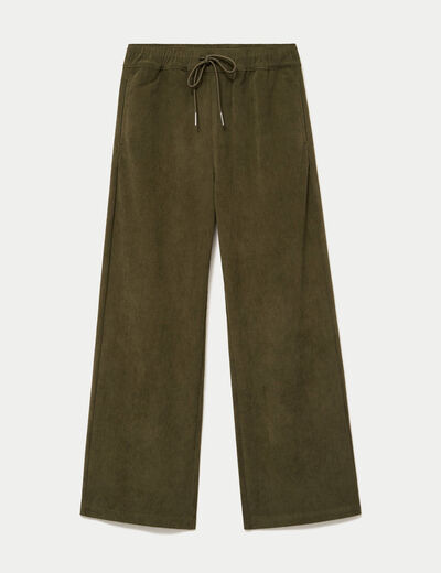 Pantalon jogging taille standard velours vert kaki femme
