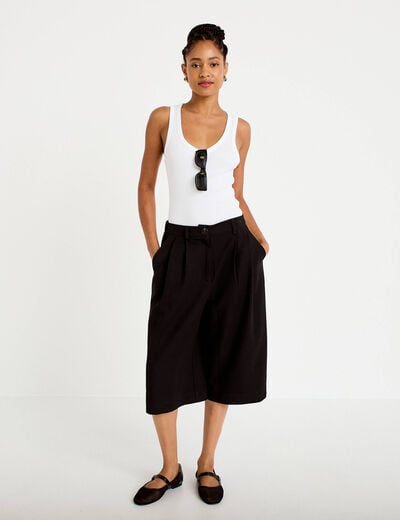 Bermuda large taille haute noir femme