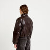 Doudoune cropped similicuir col montant marron fonc&eacute; femme