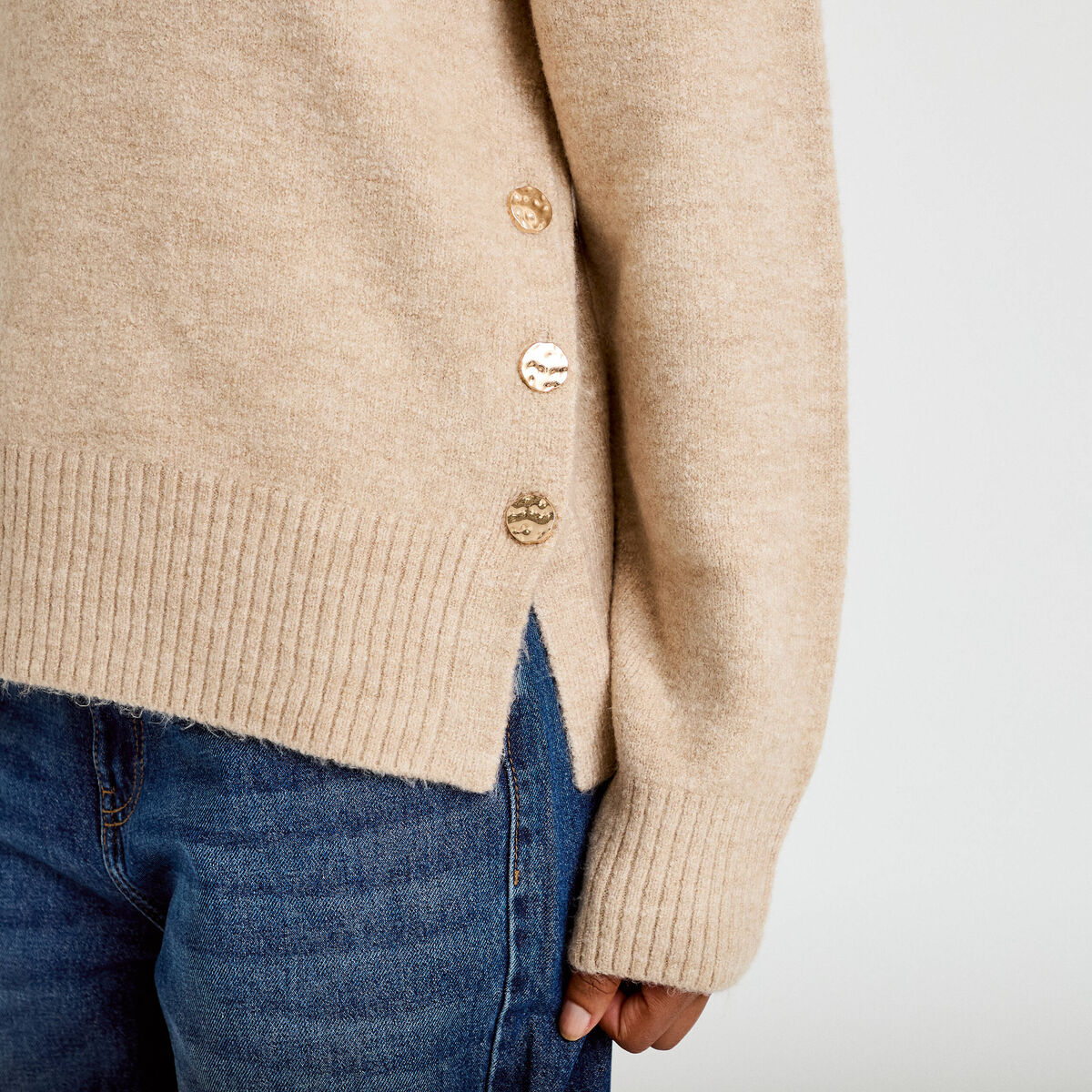 Pull manches longues beige femme