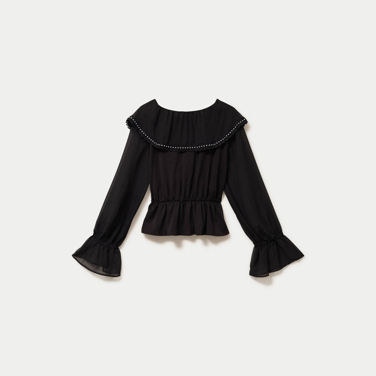 Blouse col claudine bas resserr&eacute; noir femme