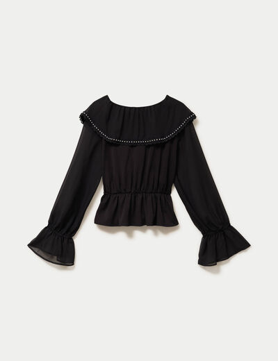 Blouse col claudine bas resserr&eacute; noir femme
