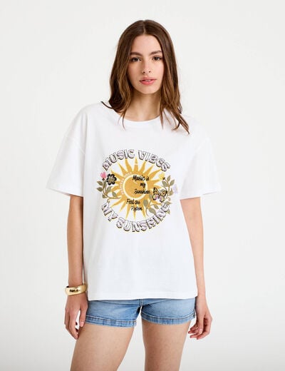 T-shirt oversize manches courtes blanc femme