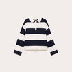 Polo manches longues col chemise bleu marine femme