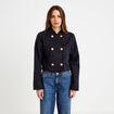 Veste droite cropped effet polaire bleu marine femme