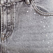 Jean wide leg taille basse strass denim gris femme