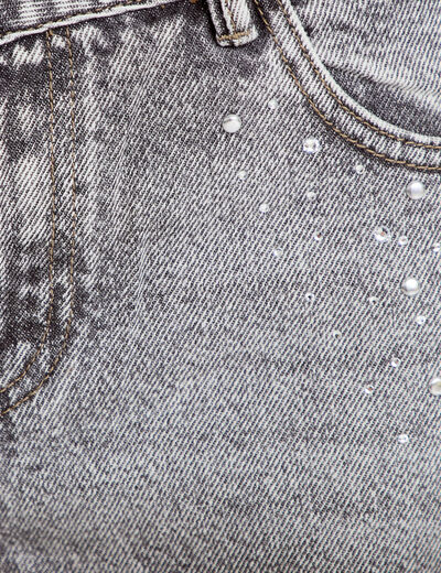 Jean wide leg taille basse strass denim gris femme