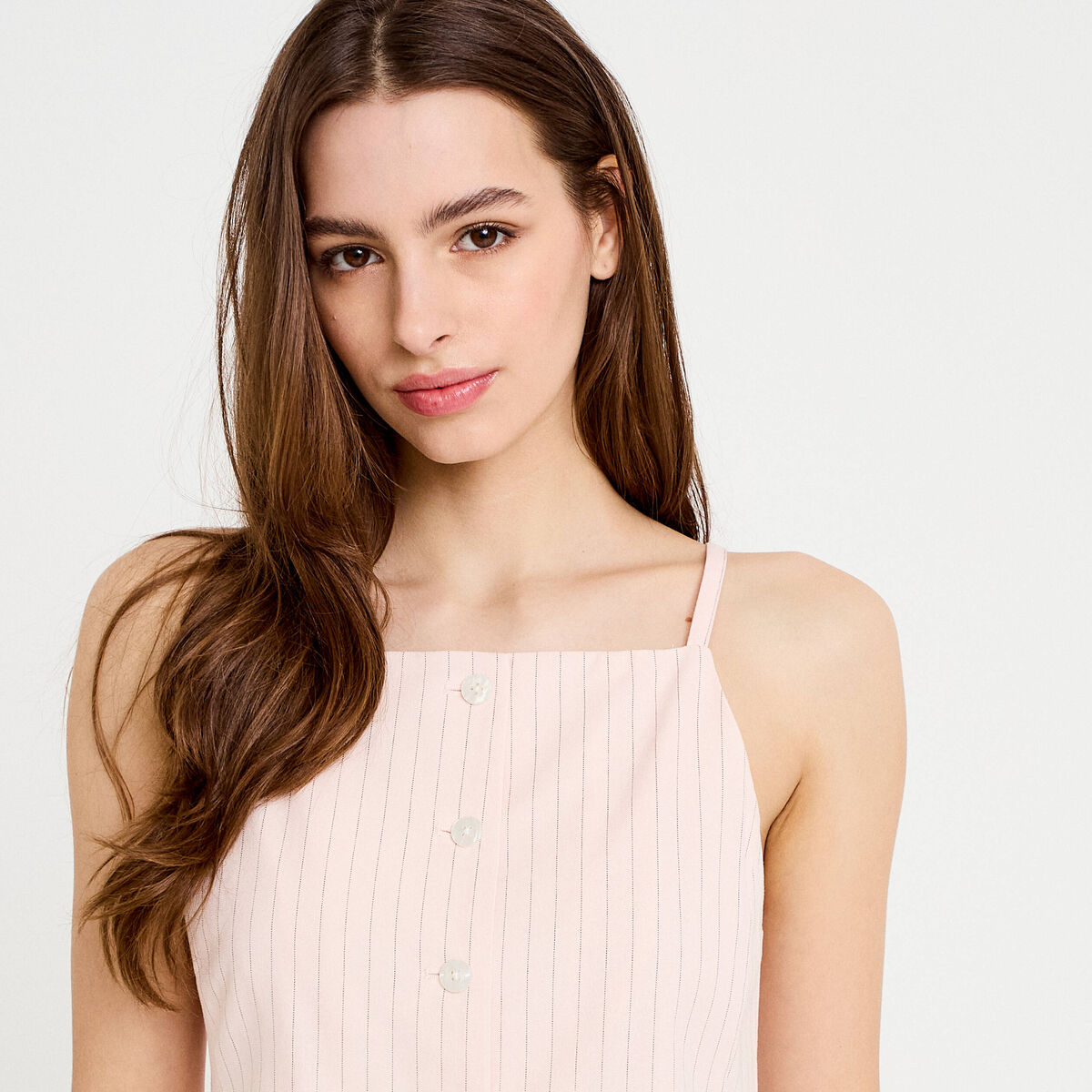 Gilet ajust&eacute; col v bretelles fines rose femme