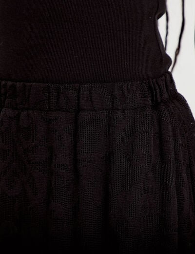 Jupe &eacute;vas&eacute;e longueur 3/4 dentelle noir femme