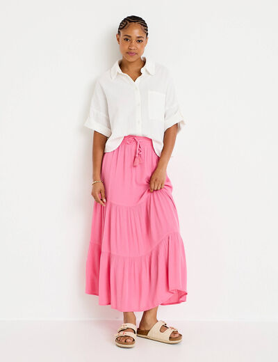 Jupe longue pliss&eacute;e &eacute;vas&eacute;e rose vif femme