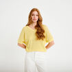 Pull ajour&eacute; col v manches courtes jaune pastel femme