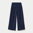 Pantalon large &agrave; pinces bleu marine femme