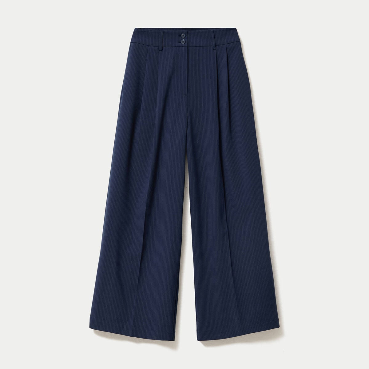 Pantalon large &agrave; pinces bleu marine femme