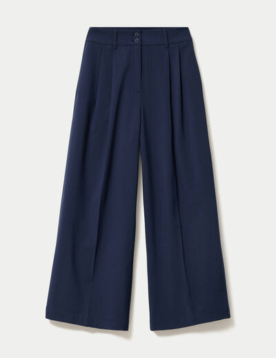 Pantalon large &agrave; pinces bleu marine femme