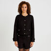 Veste tweed cintr&eacute;e cropped col mao noir femme
