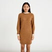 Robe pull ajust&eacute;e col rond dentelle camel femme