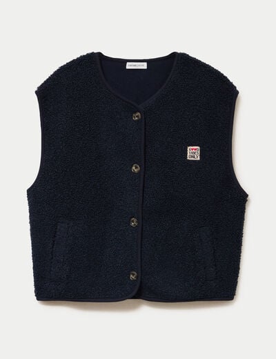 Veste sans manches fausse fourrure bleu marine femme