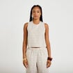 Top droit sans manches pliss&eacute; col rond creme femme