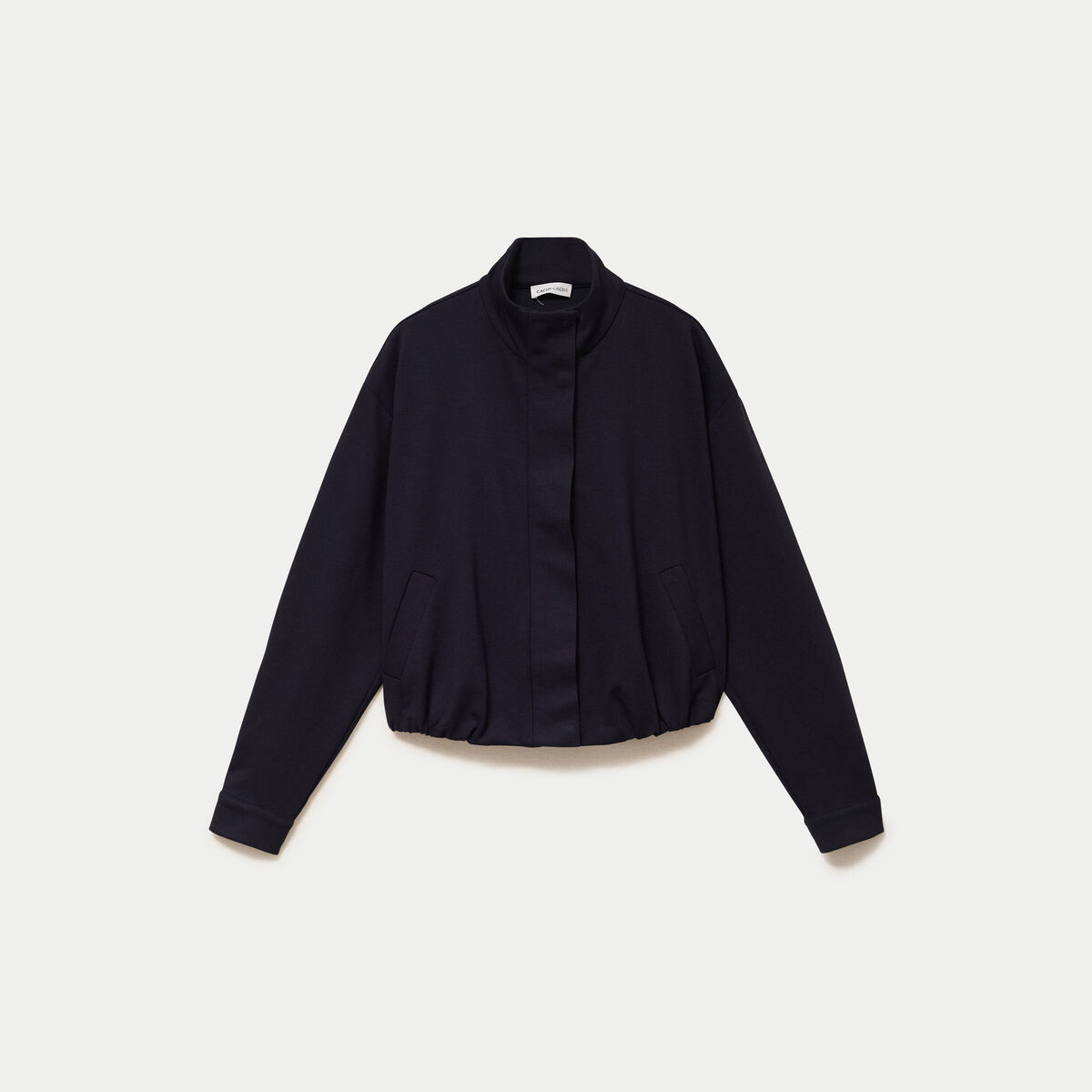 Veste cropped bas resserr&eacute; bleu marine femme