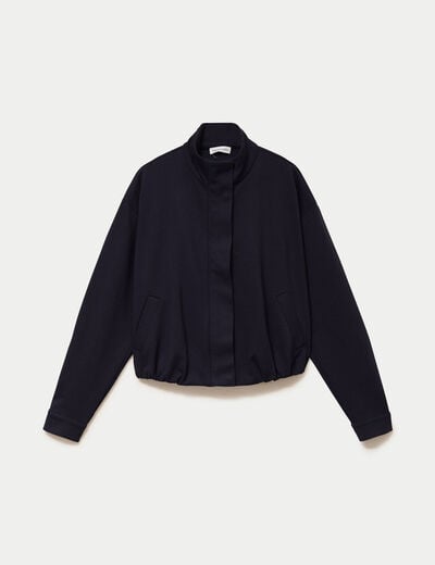 Veste cropped bas resserr&eacute; bleu marine femme