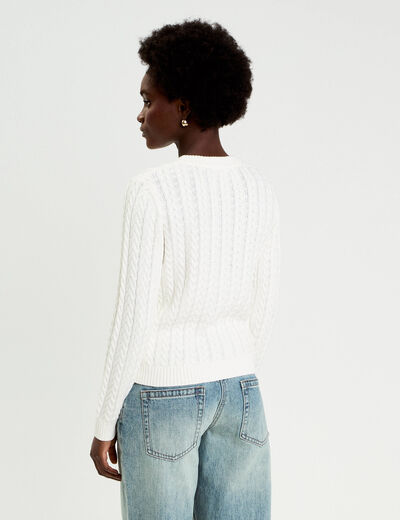 Pull torsad&eacute; ecru femme