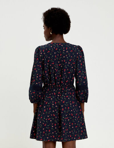 Robe &eacute;vas&eacute;e col v manches longues bleu marine femme