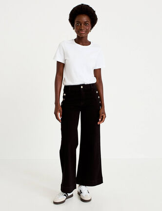 Jean wide leg cropped taille haute denim noir femme