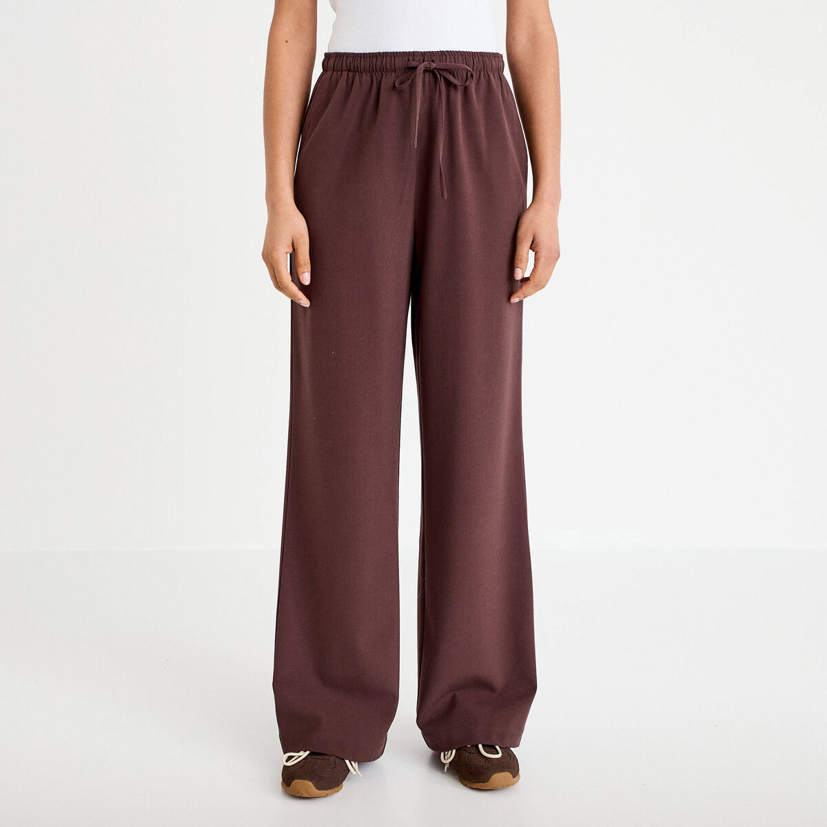 Pantalon large marron fonc&eacute; femme