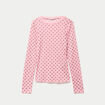 T-shirt ajust&eacute; col rond manches longues rose corail femme