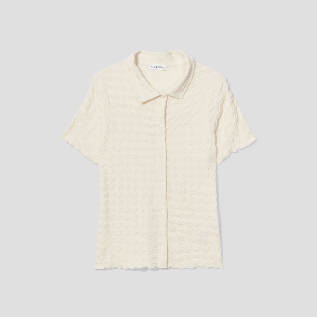 Blouse manches courtes gaufr&eacute; ecru femme