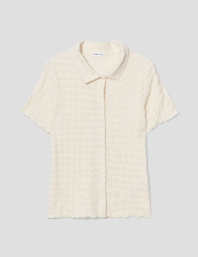 Blouse manches courtes gaufr&eacute; ecru femme