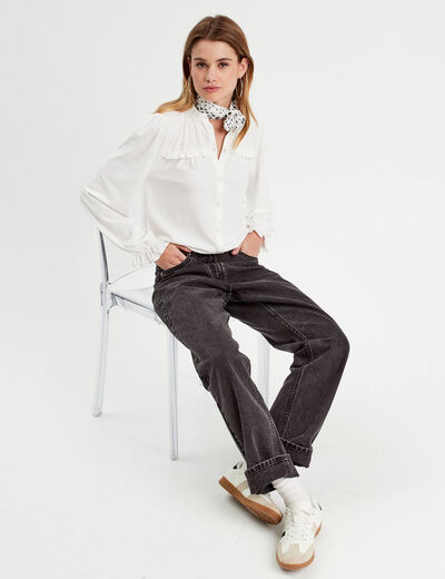 Blouse d&eacute;tails volants ecru femme