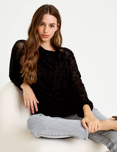 Blouse droite manches longues noir femme