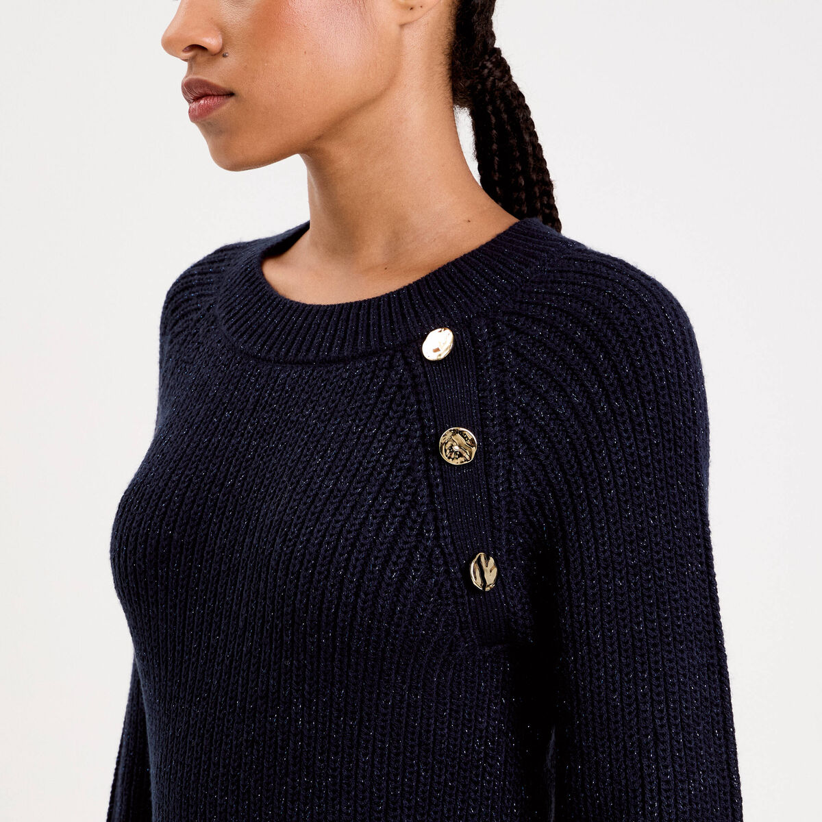 Robe pull d&eacute;tails de boutons bleu marine femme