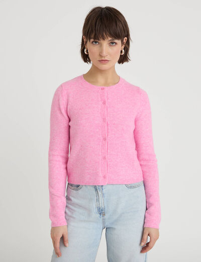Gilet boutonn&eacute; manches longues rose femme