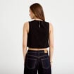 Top ajust&eacute; court sans manches col rond noir femme