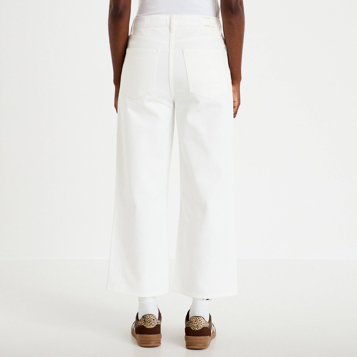 Jean bootcut cropped taille haute ecru femme