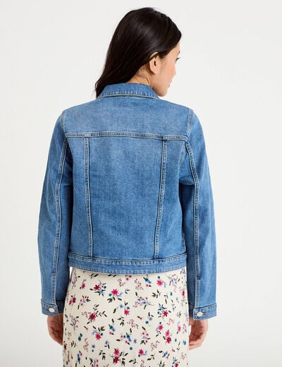 Veste cintr&eacute;e en jean col classique denim double stone femme