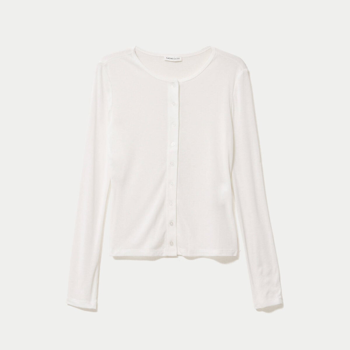 Gilet ajust&eacute; col rond manches longues ecru femme