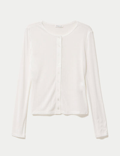 Gilet ajust&eacute; col rond manches longues ecru femme