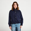 Blouson court bas resserr&eacute; bleu marine femme