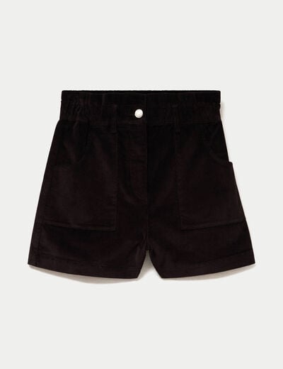 Short large en velours marron fonc&eacute; femme