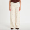 Jean wide leg broderie taille haute denim blanc femme