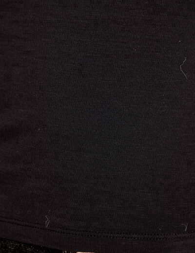 T-shirt ajust&eacute; col roul&eacute; dentelle noir femme